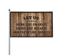 Decorazione da bar per il cortile con scritta in inglese "Let us drink like nani Smoke like wizards and party like Hobbits Flag Backyard Decor Home Bar Accessories" (120 x 180 cm)