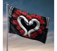 Decorazione da bar per la casa, due serpenti bianchi formano un cuore circondato da rose rosse. Bandiera divertente poster per dormitorio universitario bandiera per dormitorio universitario (120 x 180