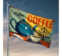 Decorazione da bar per la casa, per fare caffè, non guerra: una teiera vintage e una tazza pubblicitaria bandiera per adolescenti decorazione per la stanza degli uomini (60 x 90 cm)