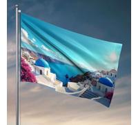 Decorazione da bar sportiva con cupole blu e edifici bianchi con vista sul mare. Bandiera da pesca accessori per la camera da letto da uomo (152 x 244 cm)