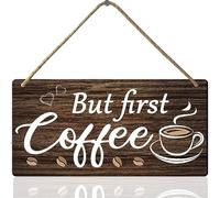 Decorazione da cucina con scritta in inglese "But First Coffee", insegna per bar e caffè, decorazione da parete in legno, decorazione per stazioni di caffè, 15,2 x 30,5 cm