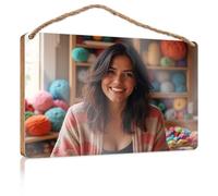 Decorazione da cucina in legno con fili colorati e sorrisi: un paradiso per maglieria, cartello in legno con boss, decorazione da parete vintage (20 x 30 cm)