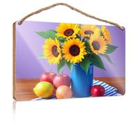 Decorazione da cucina in legno floreale e frutta composizione natura morta cartello in legno Bosses Day decorazioni vintage da parete (15 x 28 cm)