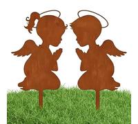Decorazione da giardino | Arte in ferro ragazzo e ragazza Rigolos Set 2 pezzi - artistici in metallo per giardino - per patio, balcone, cortile, , prato, aiuola e sentiero