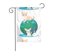 Decorazione da giardino bandiera da giardino 30,5 x 45,7 cm WHJDPP gattini e conigli sulla mappa del mondo stampata spessa e resistente all'usura per vasi da fiori da giardino e prati