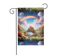 Decorazione da giardino bandiera da giardino 30,5 x 45,7 cm WHJDPP Little World Under the Rainbow stampata spessa e resistente all'usura per vasi da fiori da giardino e prati