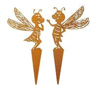 Decorazione da giardino con animali, 2 divertenti api da infilare, effetto ruggine, 9,5 cm x 16 cm