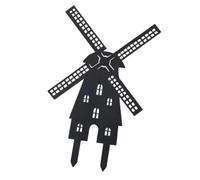 Decorazione da giardino in metallo con forma di casa a forma di mulino a vento, accento nero da cortile, pali da terra, 30 x 19 cm, per bordi esterni del letto, palo da giardino in metallo nero