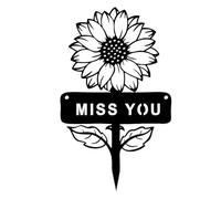 Decorazione da giardino in metallo con girasole - decorazione per terrazze, cartello cortile con le parole "Miss You", arte da giardino, decorazione primaverile, decorazione esterna, girasole cortile