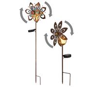 Decorazione da giardino LED lampada solare ruota del vento lampada da patio lampada da esterno picco di terra, metallo oro blu ruggine giallo, vetro rotto, bianco caldo, set di 2