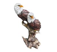 Decorazione da giardino per balconi, esterni, statuetta da giardino con due aquile calve su un tronco, 33 cm, statuetta da giardino resistente alle intemperie, in resina di kuth, figura aquila