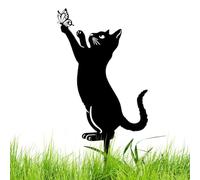 Decorazione da giardino per gatti in metallo - Paletto con nera Resistente alle intemperie, al ferro e alla ruggine | Arte del patio del cortile all'aperto, ornamento della statua di animal