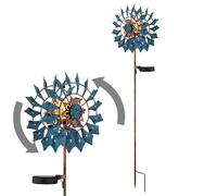 Decorazione da giardino ruota del vento LED luce solare lampada da patio lampada da esterno picco a terra, metallo oro blu antico, vetro rotto, bianco caldo, LxH 22,5 x 92 cm