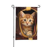 Decorazione da giardino stagionale bifacciale da 12 x 18 pollici, primavera ed estate, raffigurante un gatto seduto in un sacchetto con cerniera, ideale per esterni, decorazioni per patio, fattoria, v