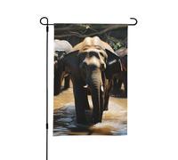 Decorazione da giardino stagionale bifacciale da 12 x 18 pollici, primavera ed estate, raffigurante un elefante che beve acqua, ideale per le feste, per patio, fattoria, veranda, prato.