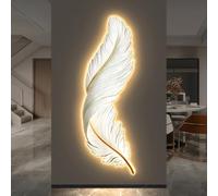 Decorazione Da Parete 3D Con Luce LED, Grande Scultura Da Appendere Alla Parete Con Piume, Scultura In Porcellana Con Cristalli UV, Luci Decorative Da Parete 3D(A,90 * 30cm)