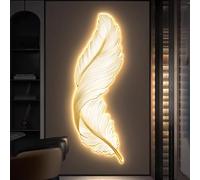 Decorazione Da Parete 3D Con Luce LED, Grande Scultura Da Appendere Alla Parete Con Piume, Scultura In Porcellana Con Cristalli UV, Luci Decorative Da Parete 3D(B,105 * 35cm)
