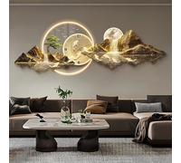 Decorazione da parete 3D con orologio e luce LED,murale illuminato a spina con paesaggio montano,albero e luna finti,realizzato in acrilico e porcellana cristallina(A,35*100CM/13.8*39.7IN)