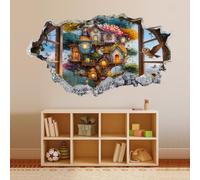 Decorazione da parete 3D,Farfalla Dell'uccello Della Casa Sull'albero Tattoo Smashed Art Decalcomanie per poster rimovibili, Decalcomanie Decorazioni per la casa Camera 48x84cm