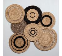 Decorazione da parete a cerchi in giacinto d’acqua beige e nero 80×80 cm