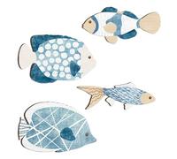 Decorazione da parete a forma di pesce in legno, confezione da 4 sculture di pesce appendibili, design in legno dall'aspetto rustico e vintage, decorazione costiera per interni, esterni