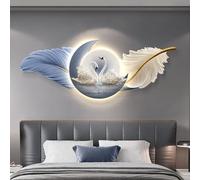 Decorazione da parete a LED 3D con piuma di cigno e luna, con luce bianca calda, moderna illuminazione ambientale per camera da letto e soggiorno, decorazione per la casa