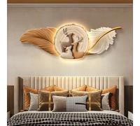 Decorazione da parete a LED 3D con piuma di cigno e luna, con luce bianca calda, moderna illuminazione ambientale per camera da letto e soggiorno, decorazione per la casa
