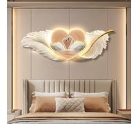 Decorazione da parete a LED 3D con piuma di cigno e luna, con luce bianca calda, moderna illuminazione ambientale per camera da letto e soggiorno, decorazione per la casa