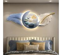 Decorazione da parete a LED 3D con piuma di cigno e luna, con luce bianca calda, moderna illuminazione ambientale per camera da letto e soggiorno, decorazione per la casa