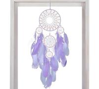 Decorazione da parete acchiappasogni, acchiappasogni per bambini | Arte decorativa ornamentale,Ornamento artigianale fatto a mano con cinque anelli fortunati, acchiappasogni piuma, decorazione per la