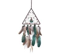 Decorazione da parete acchiappasogni - Acchiappasogni triangolare con piume verdi con piume naturali | Decorazione mistica da appendere per la cameretta dei bambini, la camera da e la casa in st