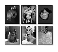 Decorazione da parete alla moda per il bagno, set di 6 stampe rosa bianco nero glamour tela glitterata poster foto bagno illustrazioni parete moderna