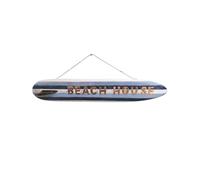 Decorazione da parete "Beach House" - Tavola da surf decorativa, 100 cm, in legno a righe blu e bianco