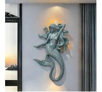 Decorazione da parete con gancio a forma di sirena, stile vintage, realizzata in resina di alta qualità per uso interno ed esterno, ottima idea regalo per famiglia e amici Ciondolo sirena (sinistra),C
