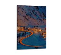 Decorazione da parete con luci notturne su strada, stampa dinamica, poster della città, immagine su tela energetica, decorazione vivace per soggiorno, poster decorativo da parete su tela e stampa