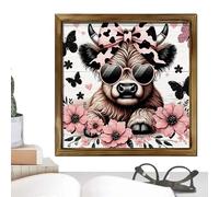 Decorazione Da Parete Con : Materiale Per Dipingere Bovini Delle Highland In Legno | 20x20 Cm Rustico Fattoria Wall Art Cute Cow Poster 100g Decorazione Animale Incorniciato Per Soggiorno Ufficio