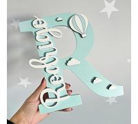 Decorazione da parete con mongolfiera e mongolfiera, decorazione per la cameretta dei bambini, personalizzabile con iniziale, regalo per neonati, decorazione da parete per cameretta dei bambini (verde
