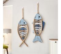 Decorazione da parete con pesce in legno massello, Scuola di pesci 3D Arte da parete Decorazione da spiaggia Pesce in legno Decorazioni di pesce in legno vintage Ornamento da appendere a parete