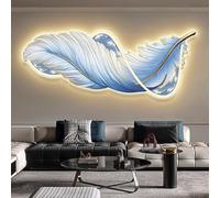 Decorazione Da Parete Con Piume E Luce LED, Grande Scultura Da Appendere Alla Parete, Lavorazione Artigianale In Porcellana Di Cristallo, Murale Creativo Con Visione 3D(D,30 * 80cm)