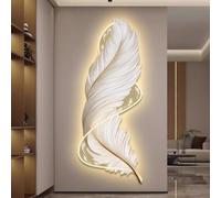 Decorazione Da Parete Con Piume E Luce LED, Grande Scultura Da Appendere Alla Parete, Lavorazione Artigianale In Porcellana Di Cristallo, Murale Creativo Con Visione 3D(B,30 * 80cm)
