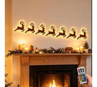 Decorazione da parete con renna e slitta di Babbo Natale con luce LED | Luce LED multicolore con decalcomania da parete, facile da esporre, per soggiorno, camera da letto e ingressi