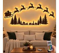 Decorazione da parete con renna e slitta di Babbo Natale con luce LED | Luce LED multicolore con decalcomania da parete, facile da esporre, per soggiorno, camera da letto e ingressi