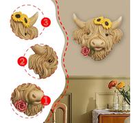 Decorazione da parete con testa di mucca scozzese, artigianato, scultura da