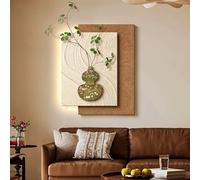 Decorazione da parete con texture in arenaria e piante artificiali,decorazione murale con elementi vegetali,quadro decorativo per la casa,per soggiorni, uffici e studi.(80*100cm/31.5*39.4in)