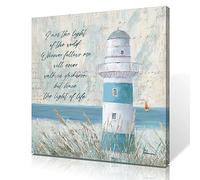 Decorazione da parete con versi biblici a tema nautico, stampa su tela color acqua, decorazione da bagno a tema spiaggia - Scrittura cristiana da parete con citazioni ispiratrici incorniciate pronte