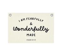 Decorazione da parete con versi biblici "I Am Fearfully and Wonderfully Made", da appendere alla parete, con citazioni, su tela, per casa, soggiorno, camera da letto, 76 x 50 cm (beige)