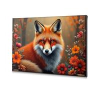 Decorazione da parete con volpe nel giardino dei fiori su tela, decorazione per battesimo, decorazione per casa colonica (20 x 30 cm)