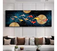 Decorazione da parete di grandi dimensioni, pittura su tela in stile cinese, poster Koi, nove pesci, illustrazione, Feng Shui, carpa, stagno di loto, decorazioni per la casa, 60x180 cm, senza cornice