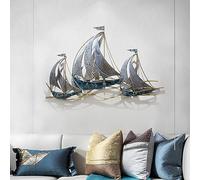 Decorazione da parete for barca a vela in metallo, sculture da parete for nave nautica 3D, barca a vela da spiaggia costiera fatta a mano for la casa, soggiorno, camera da letto, sala da pranzo, decor