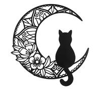 Decorazione da parete gatto e luna in metallo nero, 33 cm, fasi lunari, decorazione per gatti e camera da letto